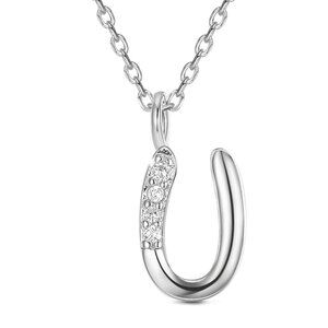 SHEGRACE 925 Sterling Silver Initial Letter U Pendant Necklace W Cubic Zirconia